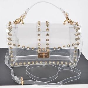BRAND NEW WITH TAGS Clear Crossbody Bag with Gold Rhinestone Studs